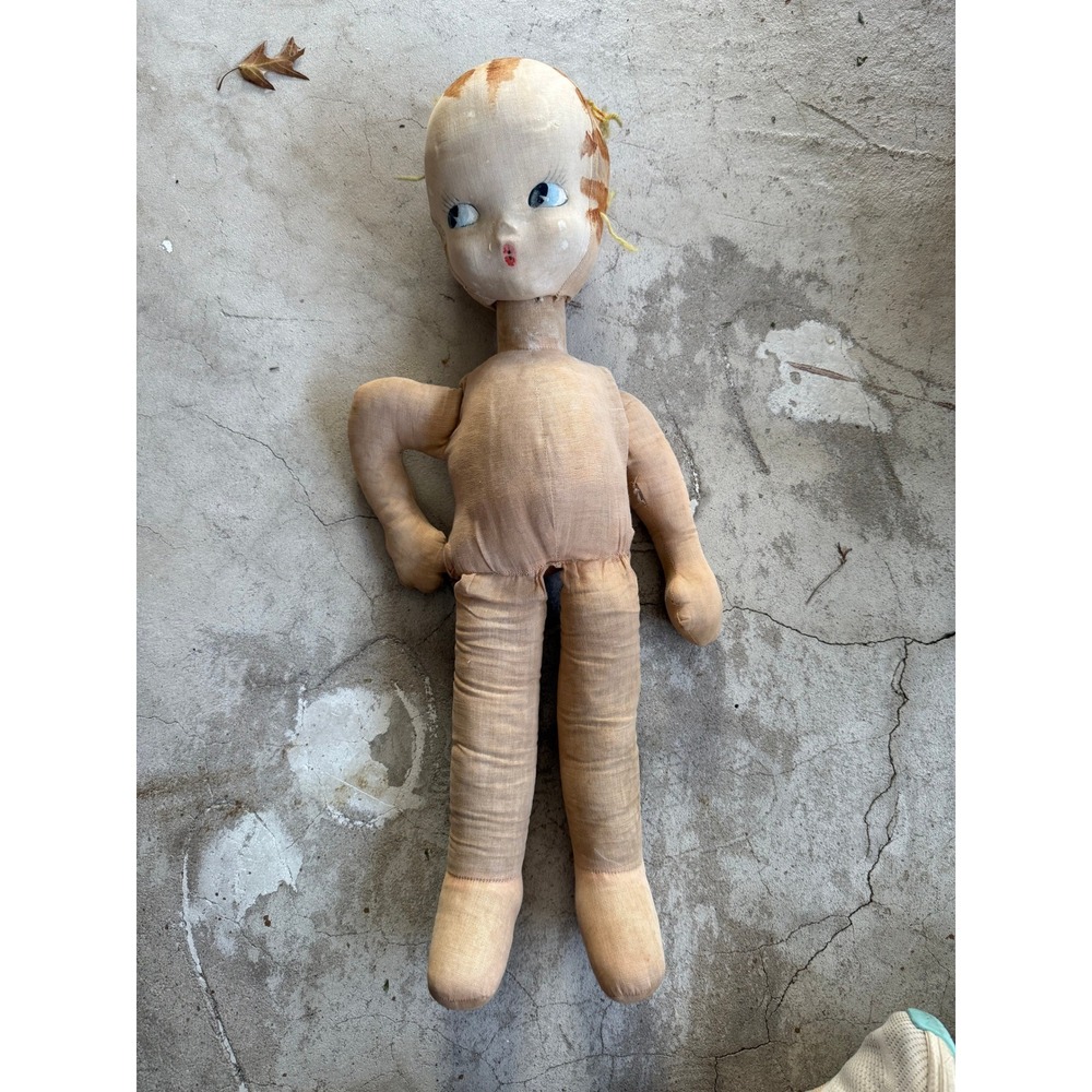 Vintage Cloth Doll Articulated Body Chubby Baby Face Big‎ Eyes Collectible Toy